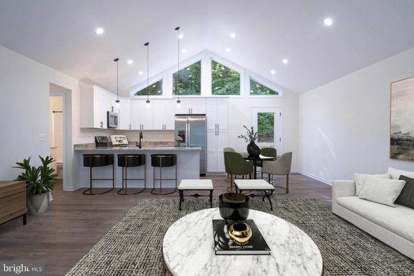 Dining room, Interior, Kitchen, Living room, Pendant Lights, Recessed Lighting, Stainless Steel Appliances, Wood Texture Flooring