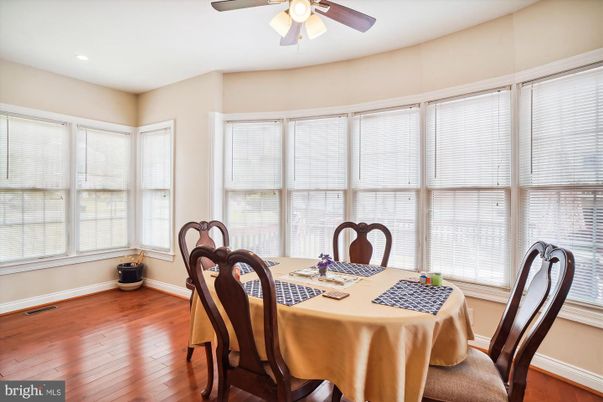 Dining room, Interior, Recessed Lighting, Wood Texture Flooring