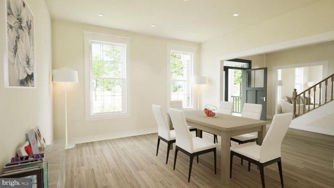 Dining room, Interior, Recessed Lighting, Wood Texture Flooring