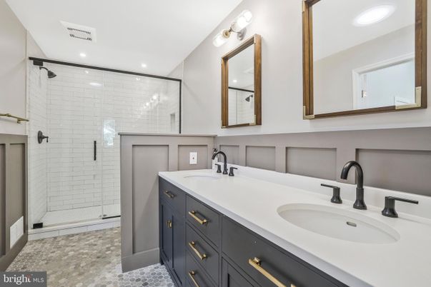 Bathroom, Dual Sink Vanities, Glass Shower, Interior, Recessed Lighting