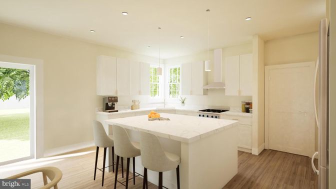 Interior, Kitchen, Pendant Lights, Recessed Lighting, Wood Texture Flooring