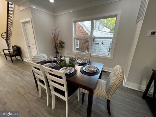 Dining room, Interior, Recessed Lighting, Wood Texture Flooring