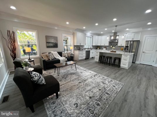 Interior, Kitchen, Living room, Pendant Lights, Recessed Lighting, Stainless Steel Appliances, Wood Texture Flooring
