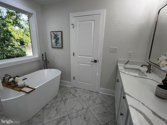 Bathroom, Dual Sink Vanities, Free Standing Baths, Interior, Marble