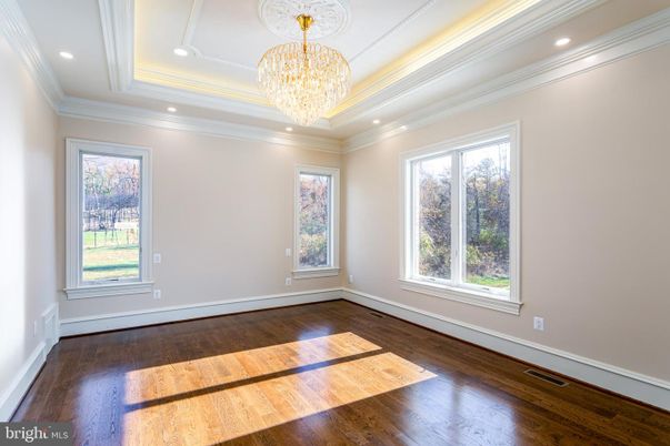Chandelier, Empty room, Interior, Recessed Lighting, Wood Texture Flooring
