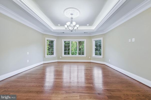 Chandelier, Empty room, Interior, Recessed Lighting, Wood Texture Flooring
