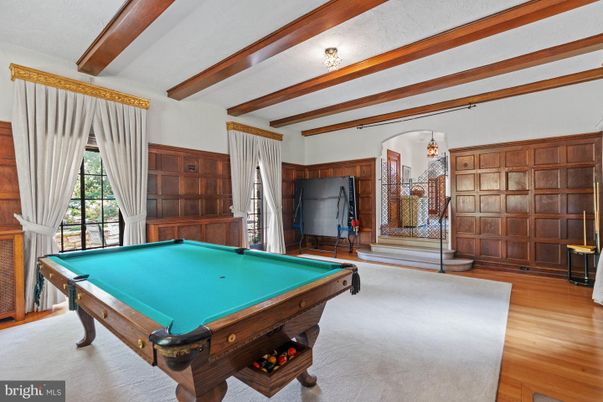 Billiard Table, Game Room, Interior, Wooden Beams, Wood Texture Flooring