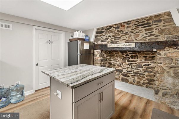 Interior, Kitchen, Stone Walls, Wood Texture Flooring