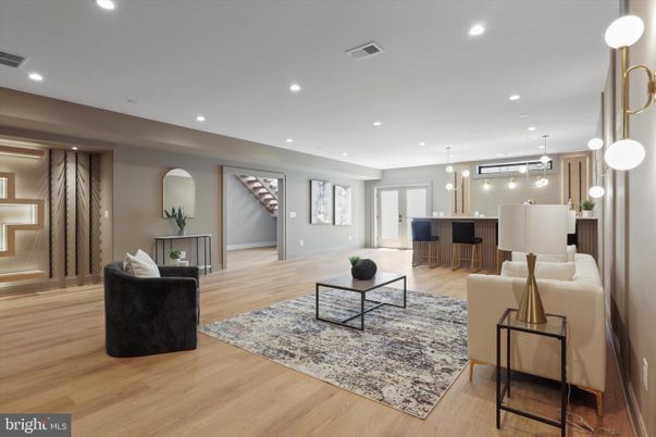 Interior, Living room, Pendant Lights, Recessed Lighting, Wood Texture Flooring