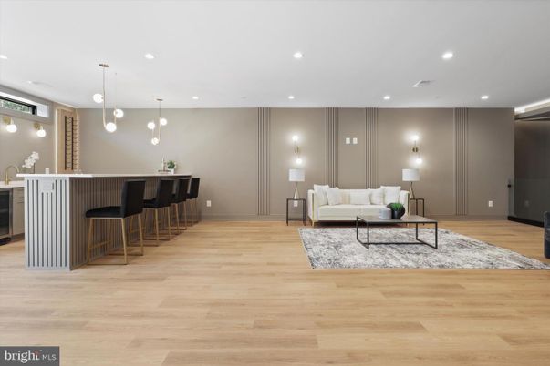 Interior, Living room, Pendant Lights, Recessed Lighting, Wood Texture Flooring