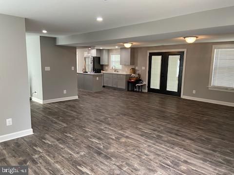 Empty room, Interior, Kitchen, Recessed Lighting, Wood Texture Flooring