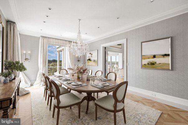 Chandelier, Dining room, Interior, Recessed Lighting, Wood Texture Flooring