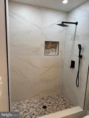 Bathroom, Glass Shower, Interior, Marble Walls, Recessed Lighting