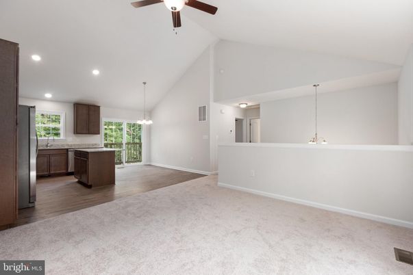 Empty room, Interior, Kitchen, Pendant Lights, Recessed Lighting, Wood Texture Flooring