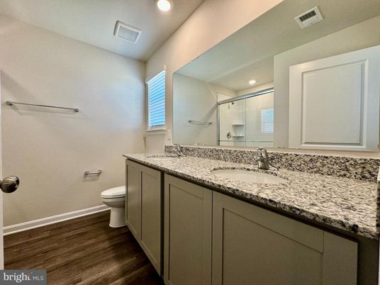 Bathroom, Glass Shower, Interior, Recessed Lighting, Wood Texture Flooring