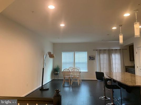 Dining room, Interior, Pendant Lights, Recessed Lighting, Wood Texture Flooring