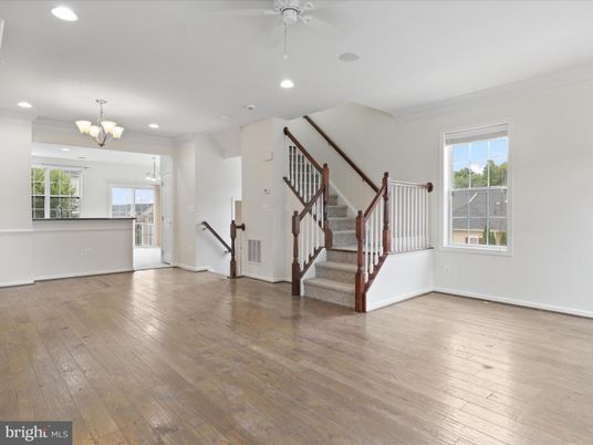 Chandelier, Empty room, Interior, Recessed Lighting, Wood Texture Flooring