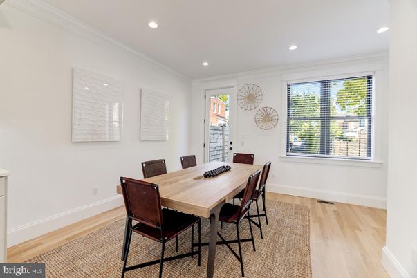 Dining room, Interior, Recessed Lighting, Wood Texture Flooring