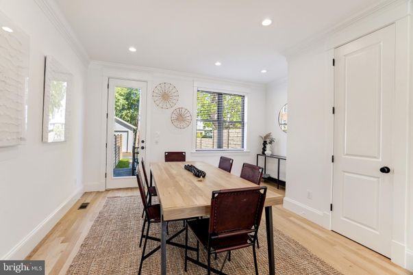 Dining room, Interior, Recessed Lighting, Wood Texture Flooring