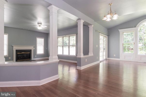 Empty room, Fireplace, Interior, Recessed Lighting, Wood Texture Flooring