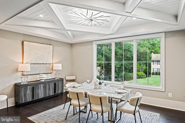 Dining room, Interior, Recessed Lighting, Wood Texture Flooring