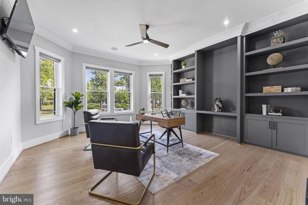 Home Office, Interior, Recessed Lighting, Wood Texture Flooring