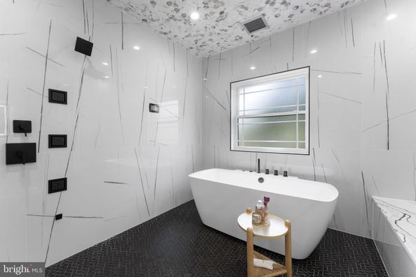 Bathroom, Free Standing Baths, Interior, Marble Walls, Recessed Lighting