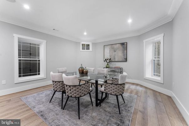 Dining room, Interior, Recessed Lighting, Wood Texture Flooring
