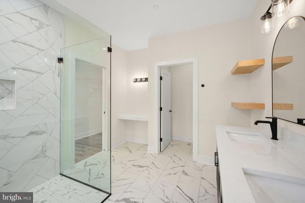 Bathroom, Dual Sink Vanities, Glass Shower, Interior, Marble, Marble Walls