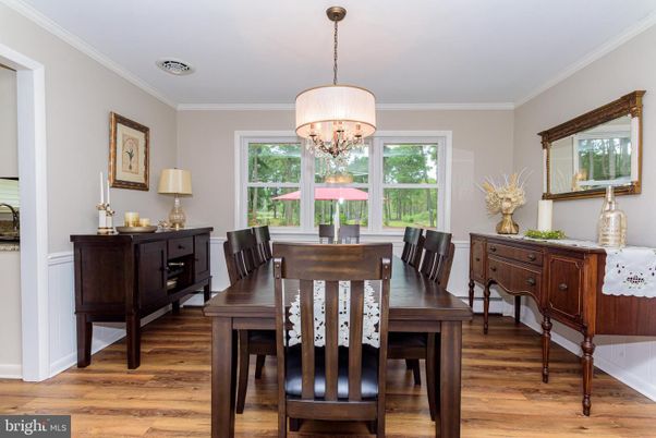 Chandelier, Dining room, Interior, Wood Texture Flooring