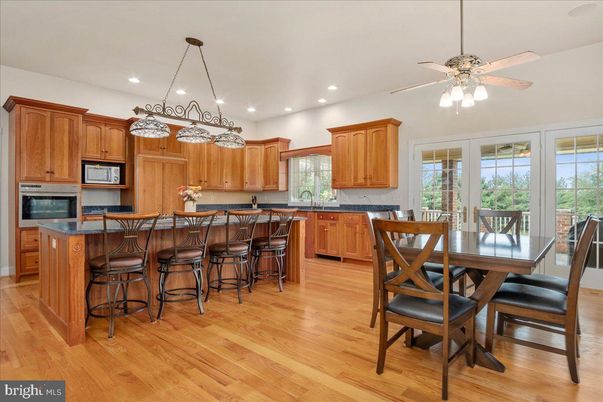 Dining room, Interior, Kitchen, Pendant Lights, Recessed Lighting, Wood Texture Flooring