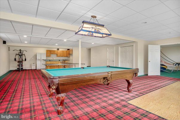 Billiard Table, Game Room, Interior, Recessed Lighting, Wood Texture Flooring