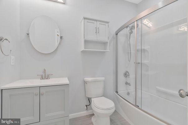 Bathroom, Glass Shower, Interior, Wood Texture Flooring