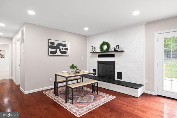 Fireplace, Interior, Recessed Lighting, Stone Walls, Wood Texture Flooring