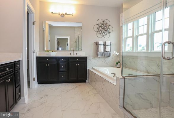 Bathroom, Dual Sink Vanities, Glass Shower, Interior, Marble, Marble Walls