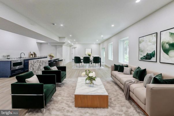 Dining room, Interior, Living room, Recessed Lighting, Wood Texture Flooring