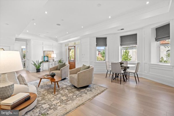 Dining room, Interior, Living room, Recessed Lighting, Wood Texture Flooring
