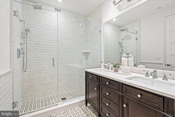 Bathroom, Dual Sink Vanities, Glass Shower, Interior, Recessed Lighting