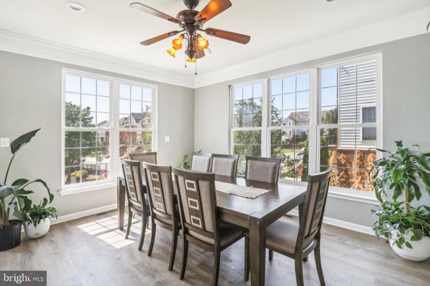 Dining room, Interior, Recessed Lighting, Wood Texture Flooring