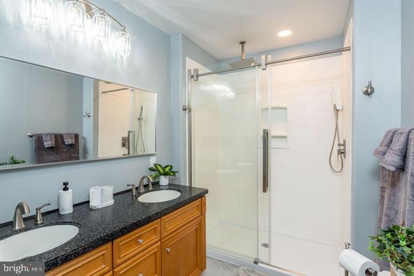 Bathroom, Dual Sink Vanities, Glass Shower, Interior, Recessed Lighting