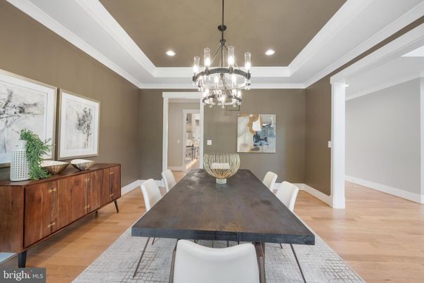 Chandelier, Dining room, Interior, Recessed Lighting, Wood Texture Flooring