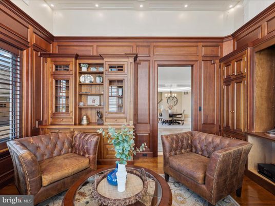 Chandelier, Dining room, Interior, Living room, Recessed Lighting, Wood Texture Flooring, Wooden Walls
