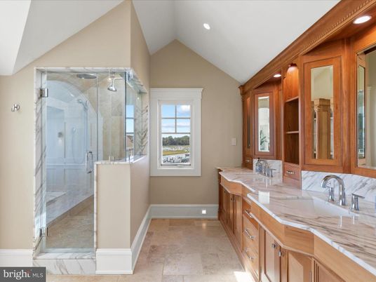 Bathroom, Dual Sink Vanities, Glass Shower, Interior, Recessed Lighting