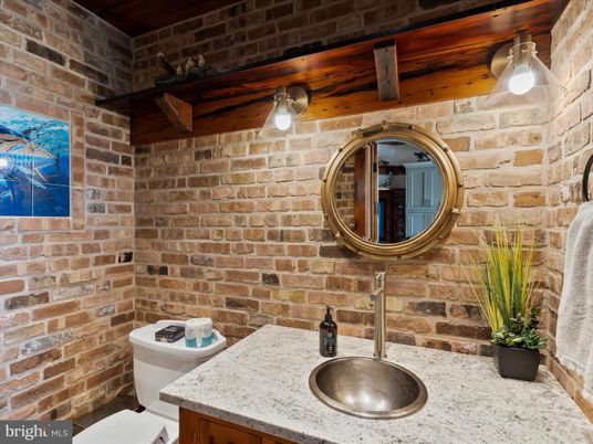Bathroom, Interior, Stone Walls, Wooden Beams