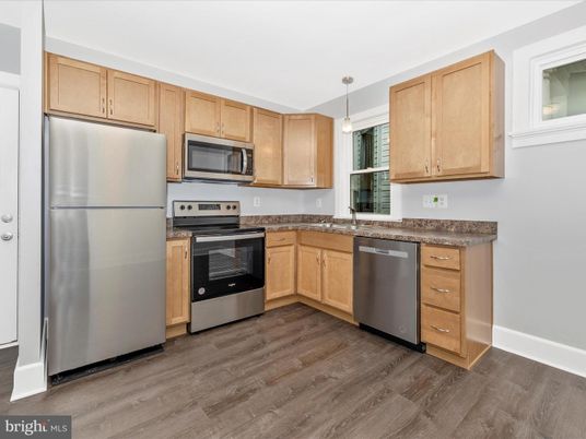 Interior, Kitchen, Pendant Lights, Stainless Steel Appliances, Wood Texture Flooring