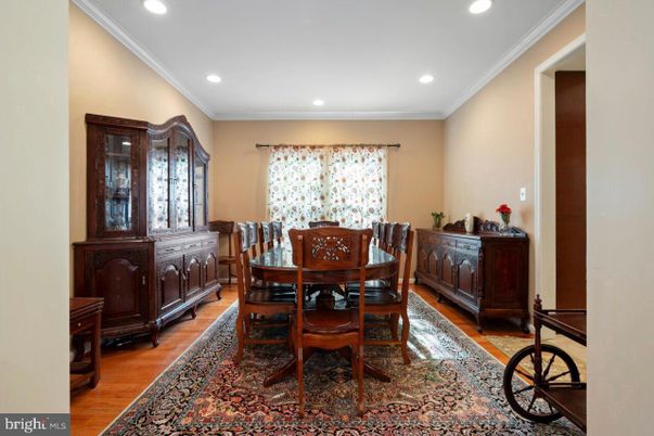 Dining room, Interior, Recessed Lighting, Wood Texture Flooring