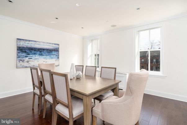 Dining room, Interior, Recessed Lighting, Wood Texture Flooring