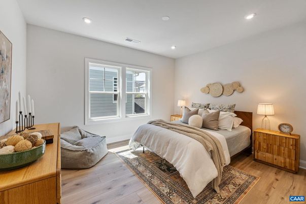 Bedroom, Interior, Recessed Lighting, Wood Texture Flooring