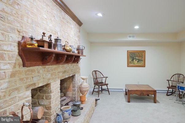 Fireplace, Interior, Recessed Lighting, Stone Walls
