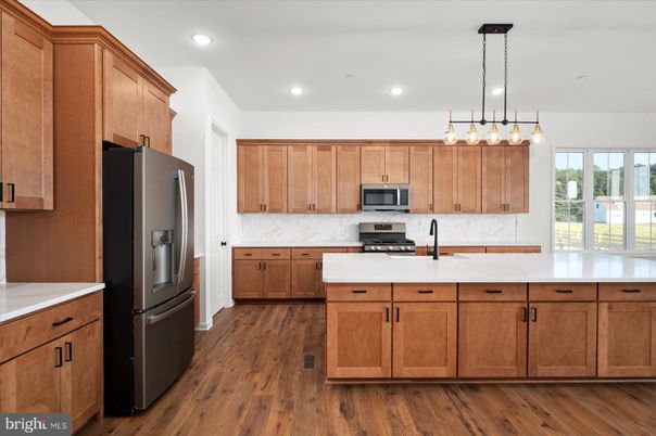 Interior, Kitchen, Pendant Lights, Recessed Lighting, Wood Texture Flooring